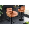 Industri&aacute;ln&iacute; otočn&aacute; barov&aacute; židle Dover z kůže v hněd&eacute; barvě s kovovou černou nohou s v&yacute;&scaron;kov&yacute;m nastaven&iacute;m 115 cm