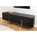 Art deco obdélníkový čtyřdveřový TV stolek Gatsby z černého mangového dřeva s lamelami se zlatými úchyty a nožičkami 160 cm