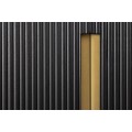 Art deco obdélníkový čtyřdveřový TV stolek Gatsby z černého mangového dřeva s lamelami se zlatými úchyty a nožičkami 160 cm