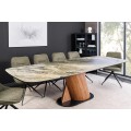 Moderní rozkládací obdélníkový jídelní stůl Hoal se zeleno-béžovou mramorovou deskou a designovou ořechovou nohou 180-260 cm