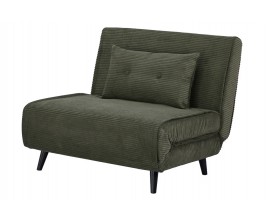 Designové skandinávské rozkládací manšestrové křeslo Kurt v olivově zelené barvě s černými nožičkami 100 cm