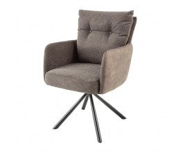 Retro otočná taupe hnědá jídelní židle Dover s černými kovovými nožičkami a kombinovaným čalouněním 90 cm