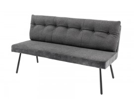 Industriální šedá třímístná sedačka s černými kovovými nožičkami obdélníkovým opěradlem s prošívaným polštářem s knoflíky a sametovým sedadlem