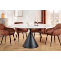 Designový moderní kulatý jídelní stůl Eskarina s bílou mramorovou deskou z keramiky a černou geometrickou nohou 135 cm