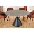 Moderní art deco kulatý jídelní stůl Eskarina s keramickou šedou mramorovou deskou a černou geometrickou nohou 135 cm