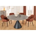 Moderní art deco kulatý jídelní stůl Eskarina s keramickou šedou mramorovou deskou a černou geometrickou nohou 135 cm