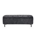 Designová čalouněná lavice Eliana s úložným prostorem a šedým sametovým potahem s chesterfield prošíváním na sedadle 120 cm