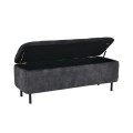 Designová čalouněná lavice Eliana s úložným prostorem a šedým sametovým potahem s chesterfield prošíváním na sedadle 120 cm