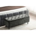Moderní lavice Eliana s chesterfield prošíváním na sedadle a úložným prostorem se sametovým šedozeleným potahem 120 cm