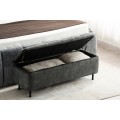 Moderní lavice Eliana s chesterfield prošíváním na sedadle a úložným prostorem se sametovým šedozeleným potahem 120 cm