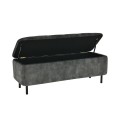 Moderní lavice Eliana s chesterfield prošíváním na sedadle a úložným prostorem se sametovým šedozeleným potahem 120 cm