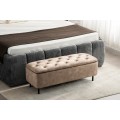Moderní čalouněná lavice Eliana s úložným prostorem s béžovým sametovým potahem s chesterfield prošíváním na sedadle 120 cm