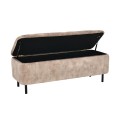 Moderní čalouněná lavice Eliana s úložným prostorem s béžovým sametovým potahem s chesterfield prošíváním na sedadle 120 cm