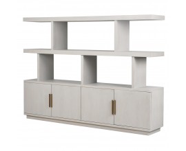 Art deco moderní šedá knihovna Quadria Blanca z dubového dubového dřeva se čtyřmi dvířky a dvěma policemi 220 cm
