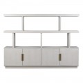 Art deco moderní šedá knihovna Quadria Blanca z dubového dubového dřeva se čtyřmi dvířky a dvěma policemi 220 cm