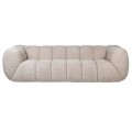 Luxusní art deco bouclé třímístná sedačka Amora v béžové barvě s oblými hranami a vertikálním prošíváním 240 cm