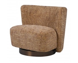Luxusní moderní čalouněné hnědé křeslo Doria s kulatou kovovou podstavou bez bočních opěrek se zaobleným opěradlem moderní design