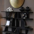 Luxusní art deco černý geometrický regál Obsidian se čtyřmi poličkami z recyklovaného dřeva 160 cm
