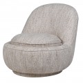 Art deco designové křeslo Aurelia s šedým čalouněním s jemnou texturou s kulatým sedadlem zapuštěným do konstrukce a zaobleným opěradlem Art deco designové křeslo Aurelia s šedým čalouněním s jemnou texturou s kulatým sedadlem zapuštěným do konstrukce a zaobleným opěradlem