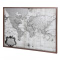 Vintage obdélníkový obraz World Map s mapou světa v šedobílém provedení s hnědým dřevěným rámem a ochranným sklem