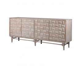 Luxusní art deco příborník Cubaro z masivního jilmového dřeva se 4 dvířky a 3D reliéfním vzorem 210 cm