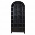 Luxusní art deco černá knihovna Arc Noir z masivního dubového dřeva s polobloukovým vrchem a prosklenými dvířky 219 cm