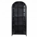 Luxusní art deco černá knihovna Arc Noir z masivního dubového dřeva s polobloukovým vrchem a prosklenými dvířky 219 cm