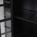 Luxusní art deco černá knihovna Arc Noir z masivního dubového dřeva s polobloukovým vrchem a prosklenými dvířky 219 cm
