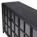 Luxusní art deco černý příborník Arc Noir z masivního dřeva se čtyřmi prosklenými dvířky a bezpečnostním sklem 216 cm