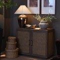 Luxusní koloniální hnědý příborník Ratanor z mindi a bayur dřeva s ratanovým designem a dvěma dvířky 108 cm