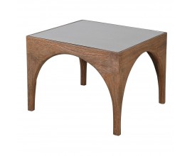 Designový art deco konferenční stolek Loras s geometrickýma nohama a skleněnou deskou s dekorativním výpletem 60 cm