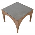 Designový art deco konferenční stolek Loras s geometrickýma nohama a skleněnou deskou s dekorativním výpletem 60 cm
