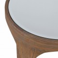 Designový příruční stolek Loras v art deco stylu z masivu hnědé barvy se zrcadlovou deskou a obloukovými výřezy nohou 57 cm