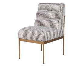 Luxusní glamour jídelní židle Celestia s hnědo-bílým potahem s prošívanou opěrkou a zlatou kovovou konstrukcí 88 cm