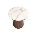 Luxusní moderní kulatý příruční stolek Vita Naturale s porcelánovou deskou a kuželovou nohou v hnědé barvě 50 cm
