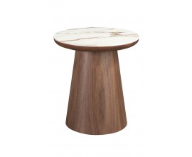 Luxusní moderní kulatý příruční stolek Vita Naturale s porcelánovou deskou a kuželovou nohou v hnědé barvě 50 cm