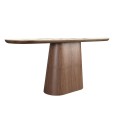 Luxusní moderní oválný konzolový stolek Vita Naturale deskou s bílým mramorovým designem a ořechovou hnědou podstavou 180 cm