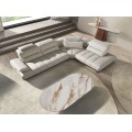 Luxusní moderní oválný konzolový stolek Vita Naturale deskou s bílým mramorovým designem a ořechovou hnědou podstavou 180 cm