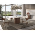 Luxusní moderní oválný konzolový stolek Vita Naturale deskou s bílým mramorovým designem a ořechovou hnědou podstavou 180 cm