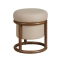 Luxusní moderní kulatá taburetka Vita Naturale v béžovým koženým potahem a hnědou designovou konstrukcí 40 cm