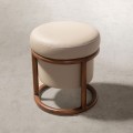 Luxusní moderní kulatá taburetka Vita Naturale v béžovým koženým potahem a hnědou designovou konstrukcí 40 cm