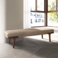 Luxusní moderní lavice Vita Naturale s koženým béžovým čalouněním a dřevěnými ořechově hnědými nožičkami 162 cm