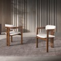 Luxusní designová jídelní židle Vita Naturale s polobloukovým dřevěným ořechově hnědým rámem a bílým čalouněním 57 cm