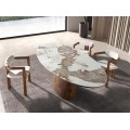 Luxusní designová jídelní židle Vita Naturale s polobloukovým dřevěným ořechově hnědým rámem a bílým čalouněním 57 cm
