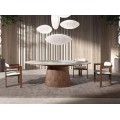 Luxusní designová jídelní židle Vita Naturale s polobloukovým dřevěným ořechově hnědým rámem a bílým čalouněním 57 cm