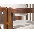 Luxusní designová jídelní židle Vita Naturale s polobloukovým dřevěným ořechově hnědým rámem a bílým čalouněním 57 cm