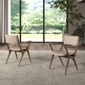 Luxusní moderní jídelní židle Vita Naturale s designovým dřevěným rámem v hnědé barvě s koženým béžovým potahem 56 cm