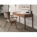 Luxusní moderní jídelní židle Vita Naturale s designovým dřevěným rámem v hnědé barvě s koženým béžovým potahem 56 cm