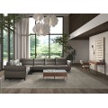Luxusní moderní jídelní židle Vita Naturale s designovým dřevěným rámem v hnědé barvě s koženým béžovým potahem 56 cm