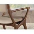 Luxusní moderní jídelní židle Vita Naturale s designovým dřevěným rámem v hnědé barvě s koženým béžovým potahem 56 cm